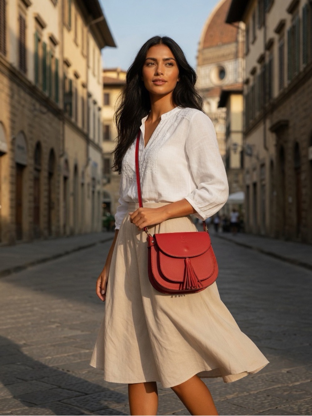 Florence exquisite Italian red leather Crossbody shoulder bag